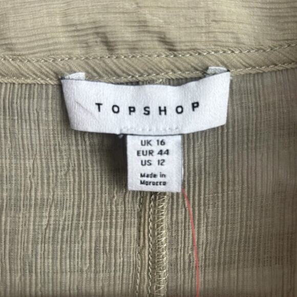 Topshop Khaki Wrap Blouse Collared Long Sleeve Side Tie Top NWT Size 12 - Picture 6 of 8